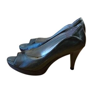 Elegant Platinum Peep-Toe Heels